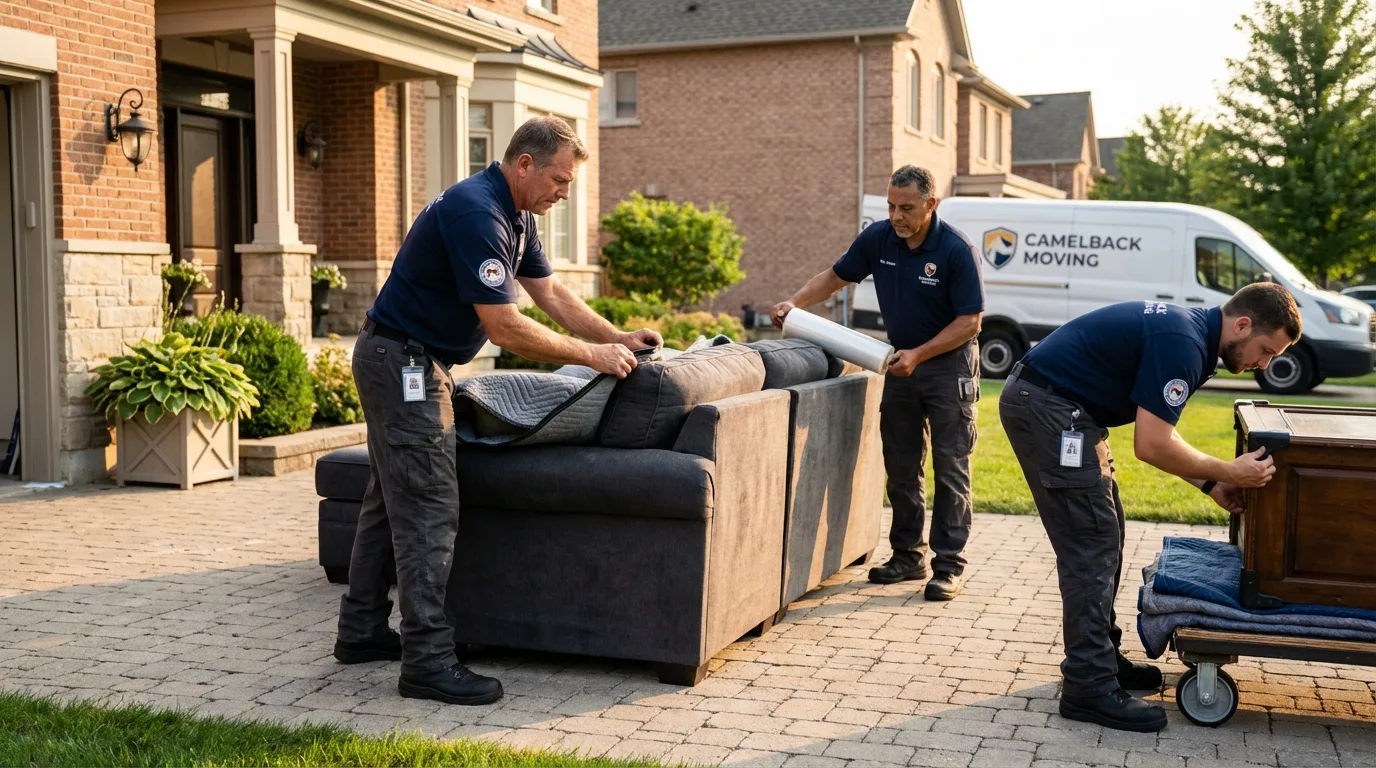 Large estate moving crew wrapping furniture in Morenci, MI
