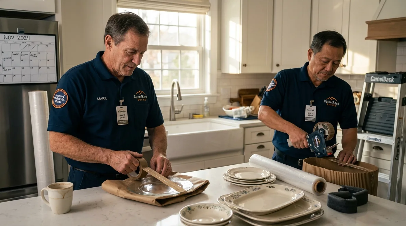 Professional crew packing kitchen dishware in Morenci, MI